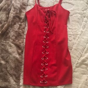 Lace Up Red Mini Dress!